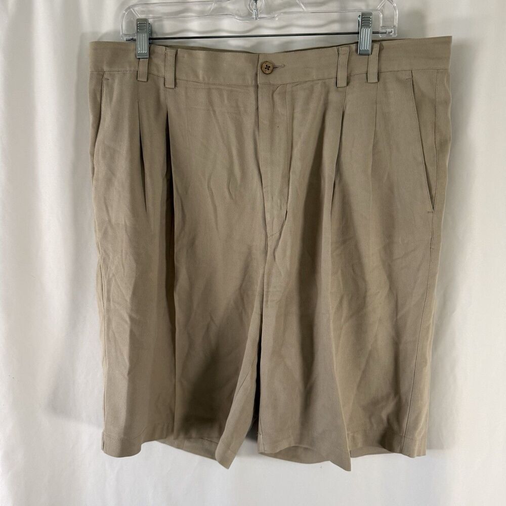 Paradise Coves 100% Silk Shorts Men's 36 Tan Pleated Front Lightweight